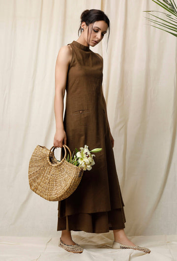 Dark green halter neck kurta